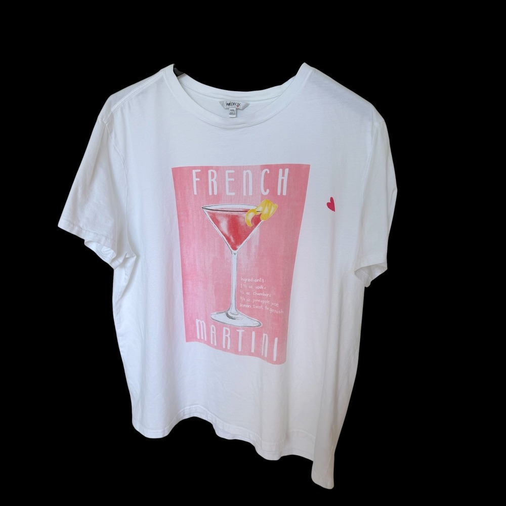 Wildfox French Martini T-Shirt White Pink Cocktail Recipe XXL‎ Womens